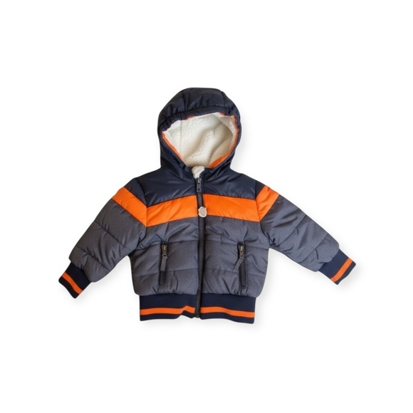 new Rothschild 𖠌 Striped Puffer Hoodie Jacket Parka 𖠌 Faux Sherpa 𖠌 Chambray - Picture 2 of 16